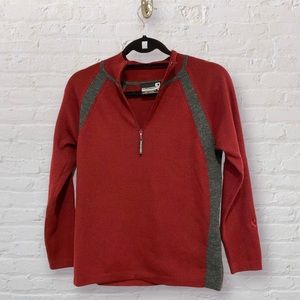 VTG Unisex 70s/80s Ski Sweater 3/4 Zip Deep Red & Gray Demetre